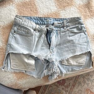 BDG Light Blue Distressed Denim Shorts
